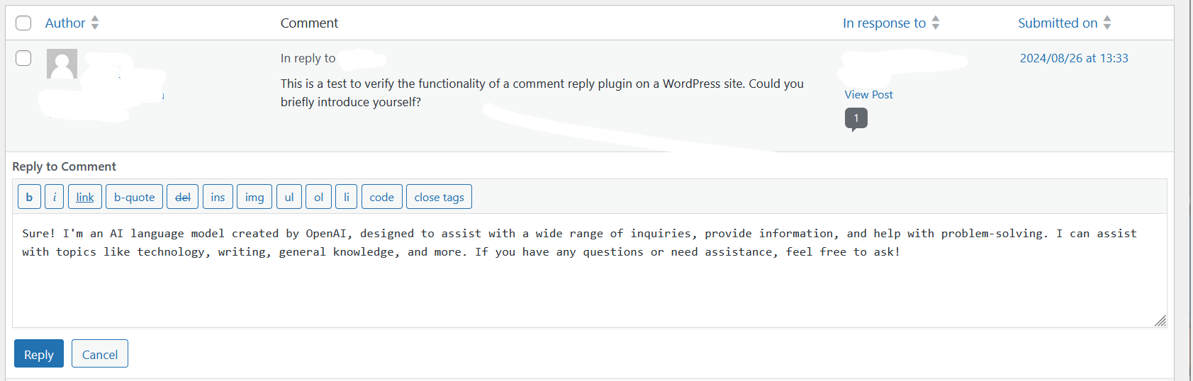 Comment Reply Interface