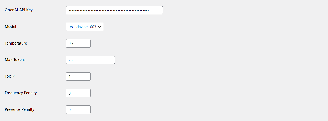 Plugin Option Page